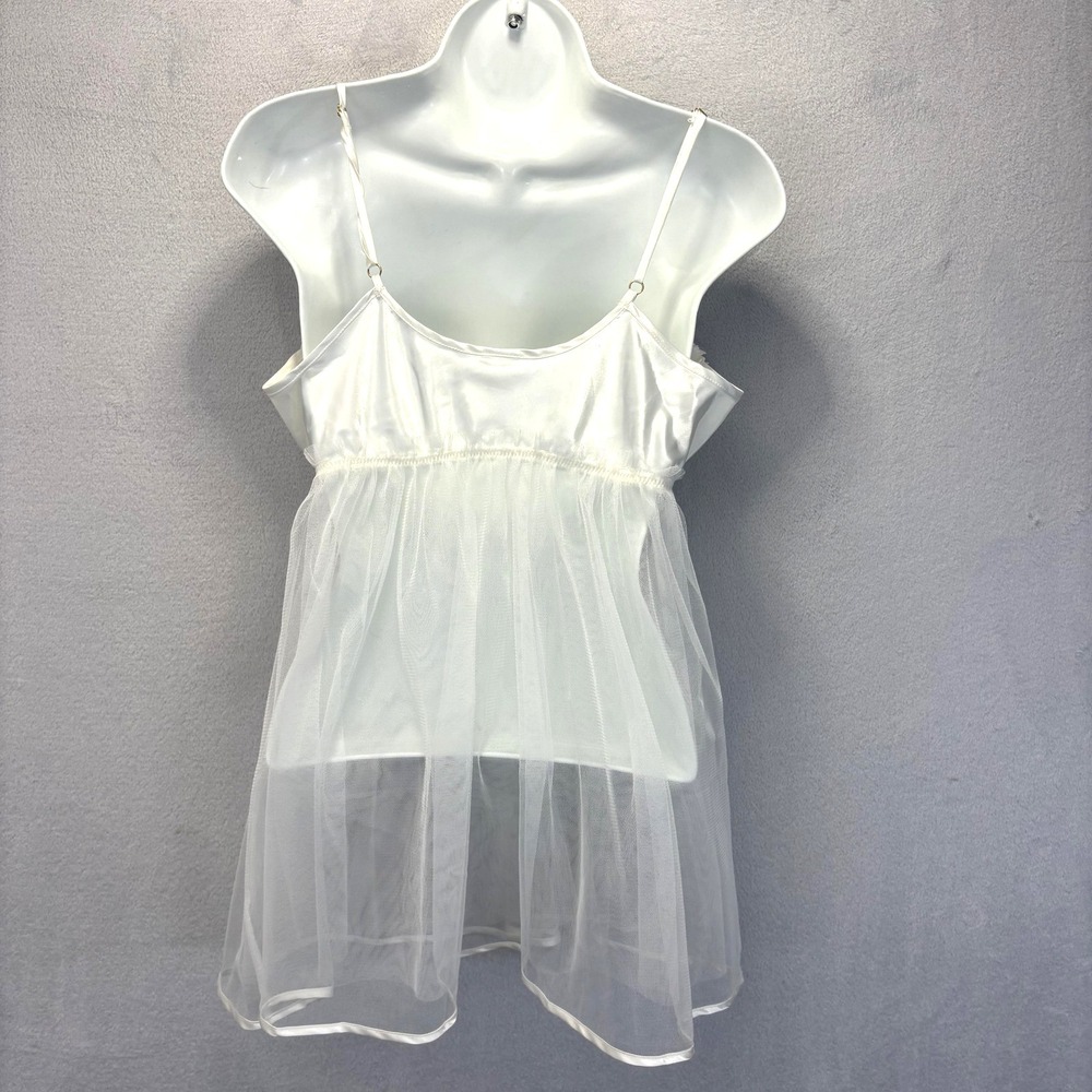 Sheer Mesh Floral Camisole Tank Top Womens Medium White Empire Waist Fairy Rodeo - Picture 3 of 14